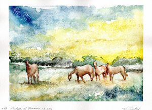 Watercolor - Pasture at Sunrise