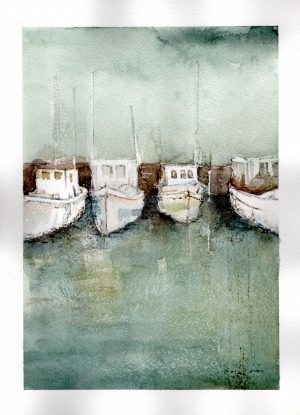 Watercolor - Harbor Boats